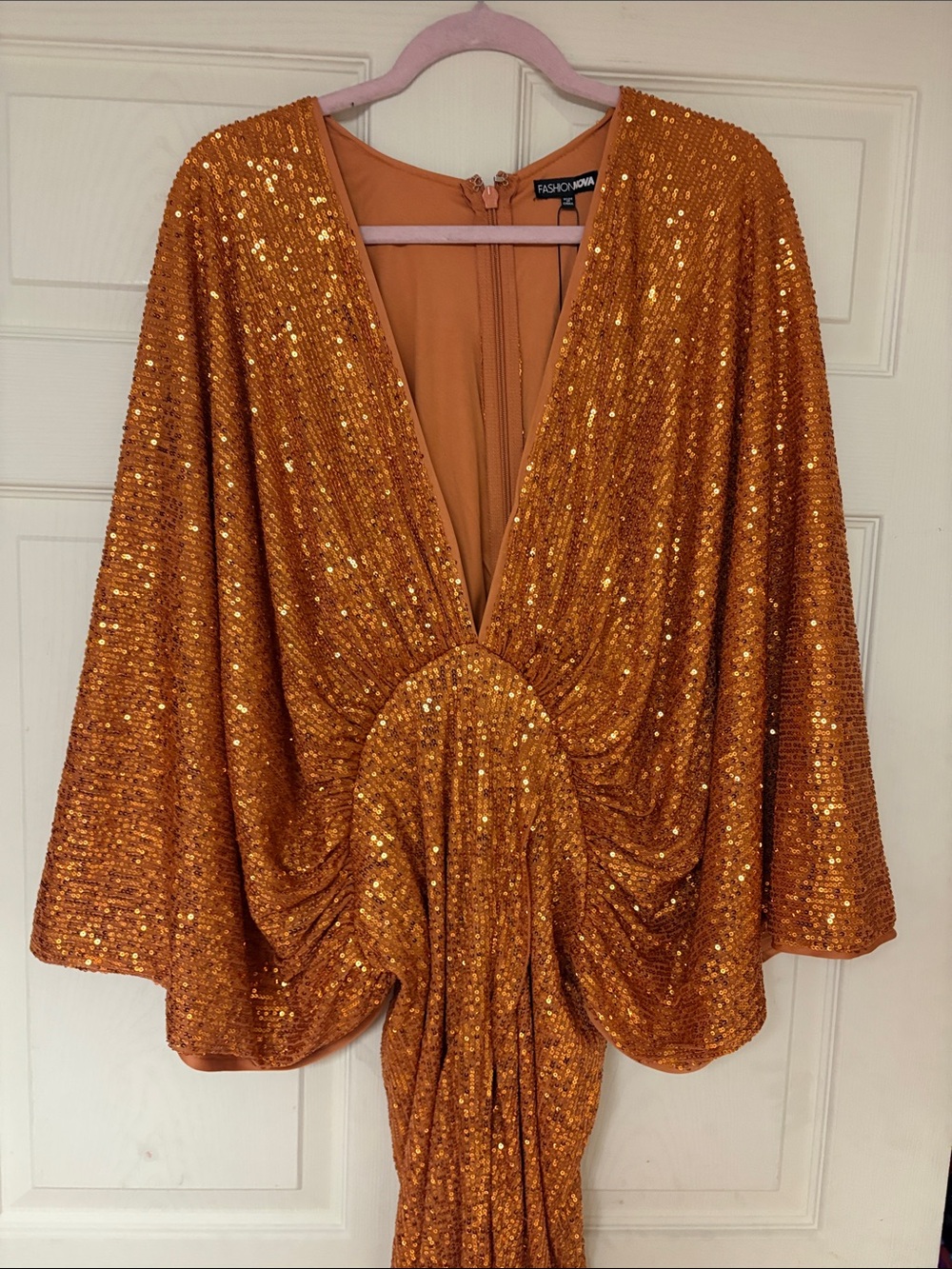 Fashion Nova Orange Sequin Draped Cocktail Dress - Picture 3 of 4